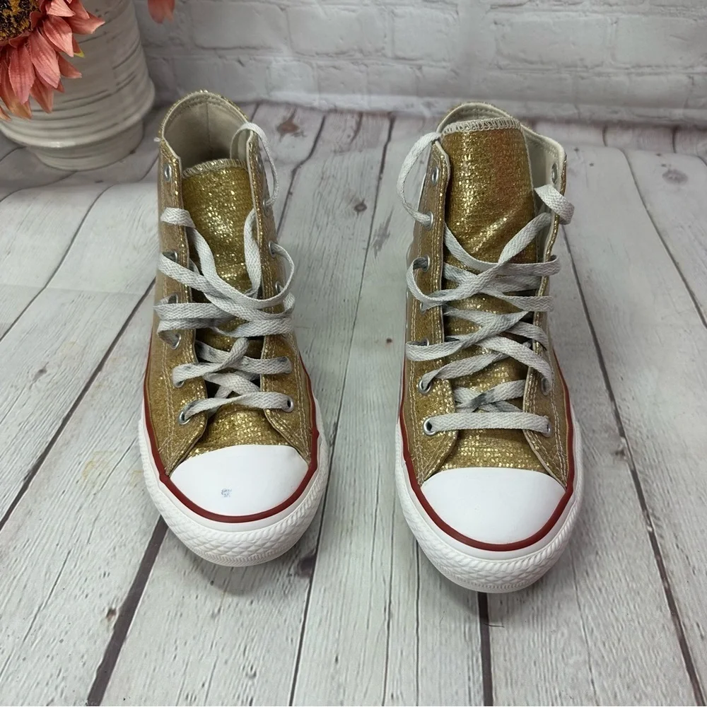 gold glitter converse chuck taylor all star high top sneakers sz kids 5